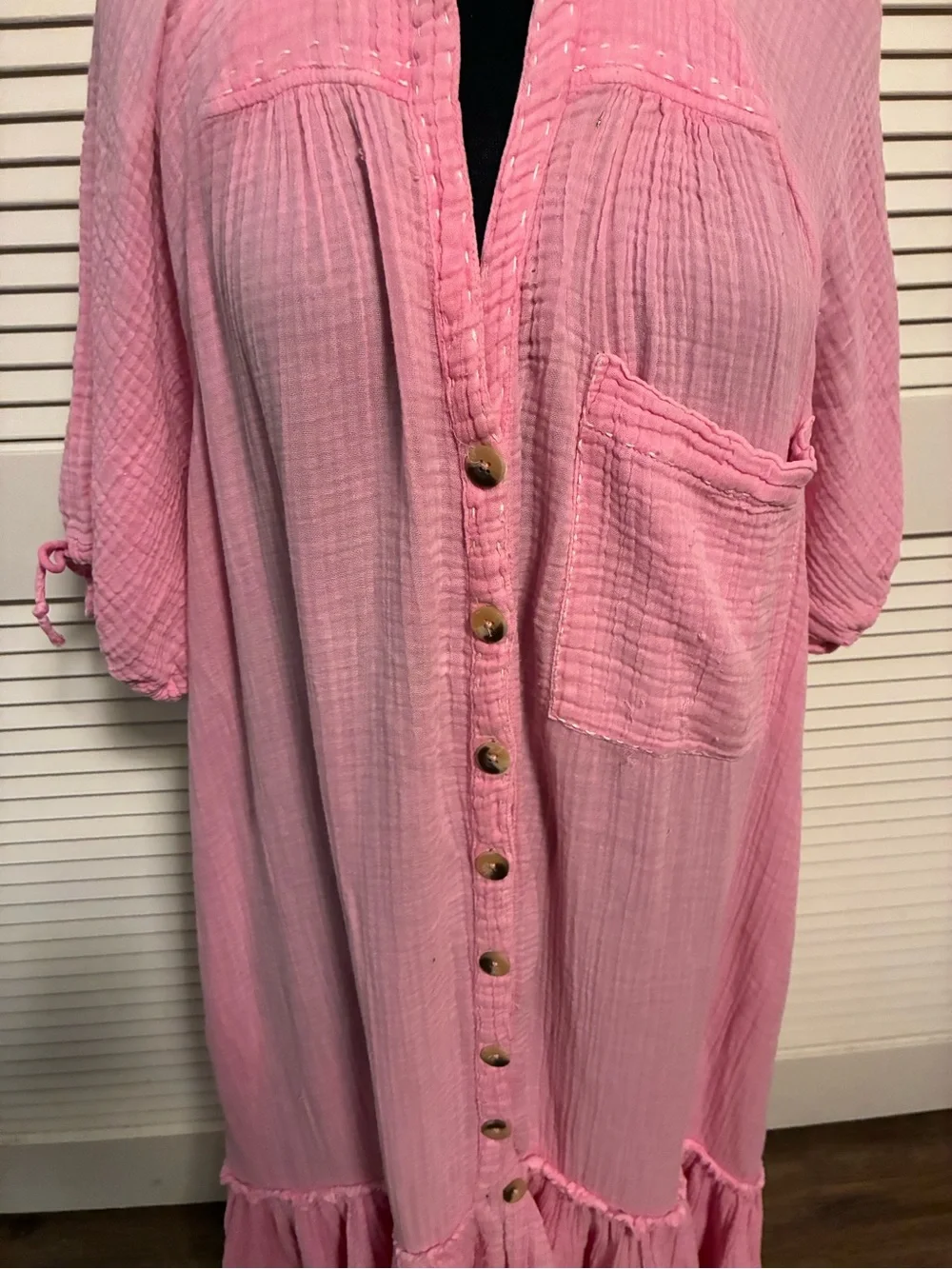 Free People Pink Button-Front Ruffle Hem Maxi Dress